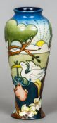 A modern Moorcroft pottery trial piece by Nicola Slaney
Tube lined decorated with a stork