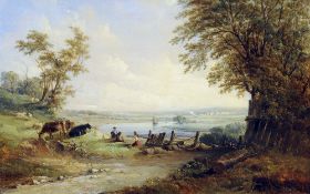 ALFRED VICKERS (1786-1868) British
Figures and Cattle on an Estuary Bank
Oil on canvas
Signed,