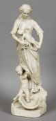 A 19th century carved marble figure
Formed as a young lady breast feeding a small child with a