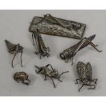 A collection of Japanese Meiji period bronze models of insects Each naturalistically modelled,