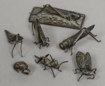 A collection of Japanese Meiji period bronze models of insects Each naturalistically modelled,