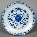 A 19th century Chinese blue and white dish With scrolling floral decoration,