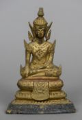 An early Thai gilt painted bronze figure of Buddha Typically seated in the lotus position wearing