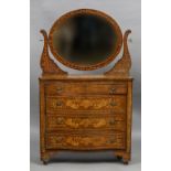 An 18th/19th century Dutch marquetry dressing chest The oval mirror above the floral marquetry