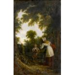 ENGLISH SCHOOL (19th century) Figures in a Rural Landscape Oil on canvas Indistinctly signed and
