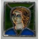 A stained glass portrait panel Worked with a figure of a Saint. 13 x 17 cm.