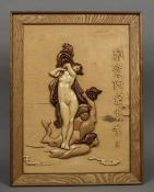 A Chinese carved wooden picture Formed as mythical figures flying through clouds and with