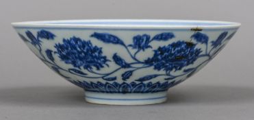 A Chinese blue and white porcelain bowl Decorated with lotus strapwork,