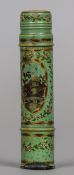 A 19th century turned and painted bodkin case With turned interior spindle,