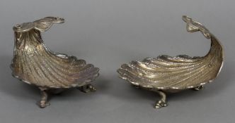 A large pair of early silver shell form salts,