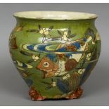 A C.H. Brannam pottery sgraffito jardiniere Decorated with fish, the underside inscribed C.H.