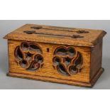 A 19th century oak correspondence box The hinged rectangular cover with apertures labelled Answered