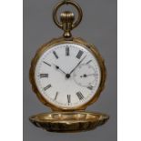A late 19th/early 20th century Continental 14 ct gold cased full hunter pocket watch The white