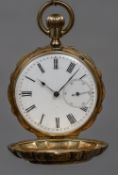 A late 19th/early 20th century Continental 14 ct gold cased full hunter pocket watch The white
