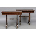 A pair of 19th century Gillow of Lancaster design rosewood card tables Each hinged revolving