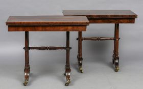 A pair of 19th century Gillow of Lancaster design rosewood card tables Each hinged revolving