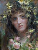 CONTINENTAL SCHOOL (19th century) Allegory Portrait of Summer Oil on panel Signed with monogram ER,