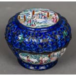 An unmarked silver inlaid Canton enamelled box Of lobed circular form,