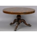 A 19th century rosewood tilt-top breakfast table The moulded circular top above the bulbous