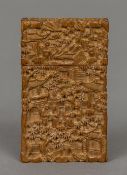 A 19th/20th century Chinese carved Canton card case Profusely worked with figures and pagodas in a