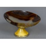 A 19th century Continental yellow metal and enamel mounted carved agate dish The bowl with fluted