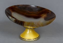 A 19th century Continental yellow metal and enamel mounted carved agate dish The bowl with fluted