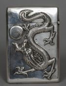 A Chinese silver card case Decorated to each side with a dragon,