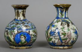 Two 19th century Qajar vases One decorated with birds and fish and with figural vignettes,