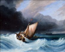 ENGLISH SCHOOL (19th century) Shipping in Choppy Waters With Storm Approaching Oil on