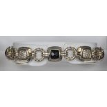 A David Yurman 925 Sterling silver diamond and onyx set bracelet, marked BY925 19 cm long.