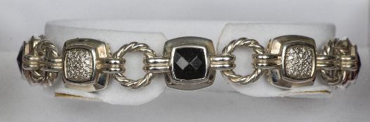 A David Yurman 925 Sterling silver diamond and onyx set bracelet, marked BY925 19 cm long.