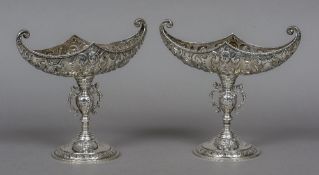 A pair of Edwardian silver tazza, each hallmarked London 1908, maker's mark of Carrington & Co.