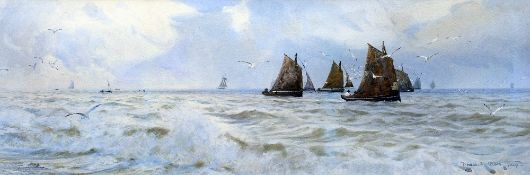 CHARLES SIM MOTTRAM (1876-1903) British Sailing in Choppy Waters Watercolour Signed and dated