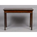 A George III mahogany serving table The rectangular top above a plain frieze,