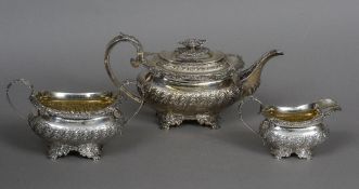 A George IV silver three piece tea set, hallmarked London 1823,
