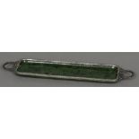 A diamond set silver mounted jade pen tray With twin ribbon tied wreath handles,