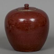 A 19th century Chinese sang de boeuf ginger jar Of typical lidded ovoid form. 20 cm high.