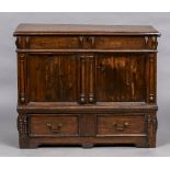 An 18th century cedar wood mule chest The moulded rectangular top above the panelled front and a