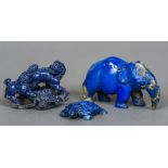 A Chinese blue carved hardstone model of a pair of dogs-of-fo Together with a blue hardstone model