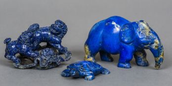 A Chinese blue carved hardstone model of a pair of dogs-of-fo Together with a blue hardstone model