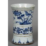 A small Chinese blue and white decorated flared gu vase Of typical form,