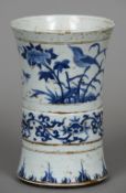 A small Chinese blue and white decorated flared gu vase Of typical form,