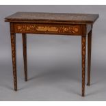 An 18th/19th century Dutch marquetry card table The hinged rotating rectangular top decorated with