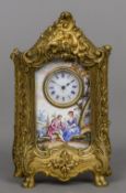 A Swiss enamel decorated desk clock The ormolu case of vitrine form,