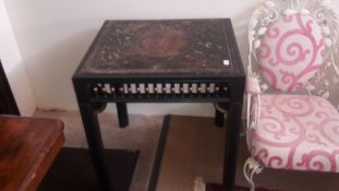 A slate and specimen stone topped ebonised Aesthetic style side table With gilt heightened spindle