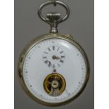 An open escapement sweep seconds pocket watch Of circular form, with white enamelled dial. 5.