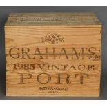 Graham's Vintage Port, 1985 Twelve bottles in old wooden case.