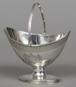 A George silver sugar basket, hallmarked London 1791, maker's mark of John Moore Of navette form,
