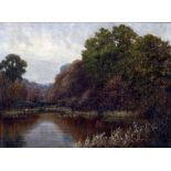 GEORGE RANSOM (exhibited 1899-1915) British Figure Punting in a River Landscape Oil on