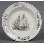 An early 19th century Herculaneum creamware bowl Centrally decorated with a three masted ship.